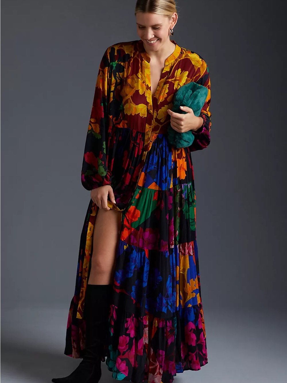 Siddhartha Bansal Button Front Maxi Dress Anthropologie small boho colorful